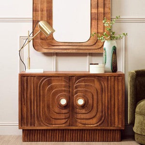 Sangar Natural Carved Mango Wood 2 Door Sideboard