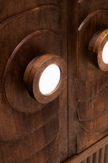 Sangar Two Door Mango Wood Carved Design Sideboard