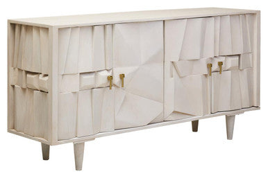 Sita Four Door Whitewash Mango Wood Abstract Sideboard - Image 3