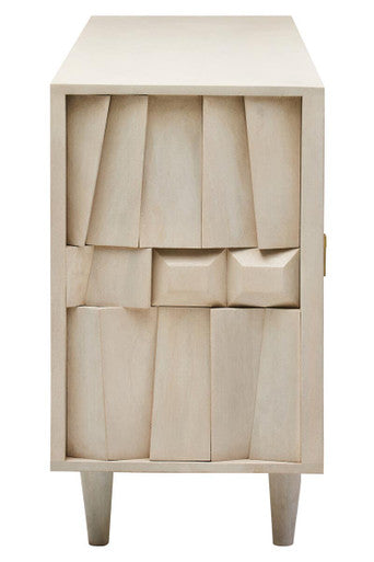 Sita Four Door Whitewash Mango Wood Abstract Sideboard - Image 4
