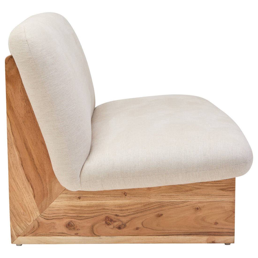 2 Seater Armless Cream Textured Linen Sofa with Wood Base, Parova - Image 4