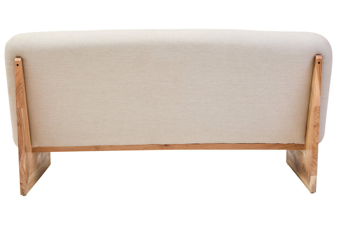 2 Seater Armless Cream Textured Linen Sofa with Wood Base, Parova - Image 5