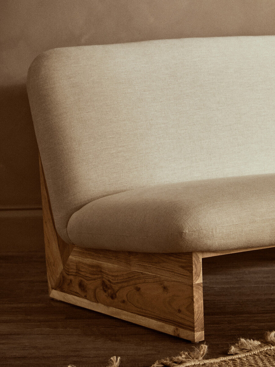 Parova Two Seater Linen Texture Armless Sofa With Wood Base