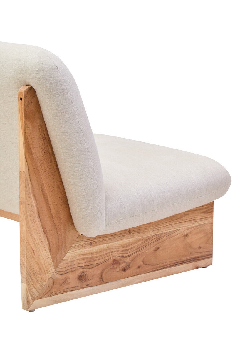 2 Seater Armless Cream Textured Linen Sofa with Wood Base, Parova - Image 13