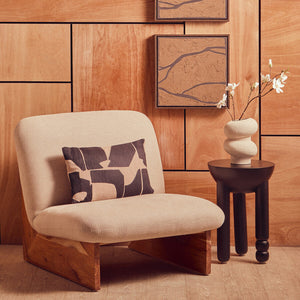 Parova Cream Linen Textured Armless Chair With Wood Base