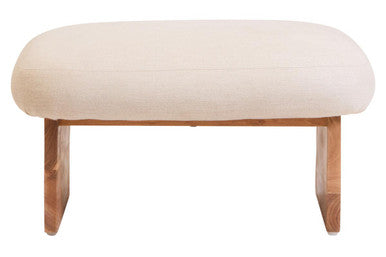 Beige ottoman with wooden legs on a white background