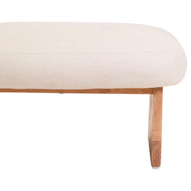 Parova Cream Linen Textured Footstool With Wood Base - Image 4