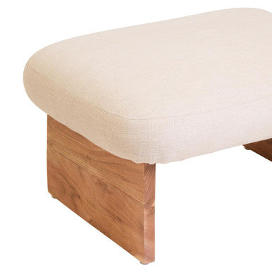 Parova Cream Linen Textured Footstool With Wood Base - Image 5
