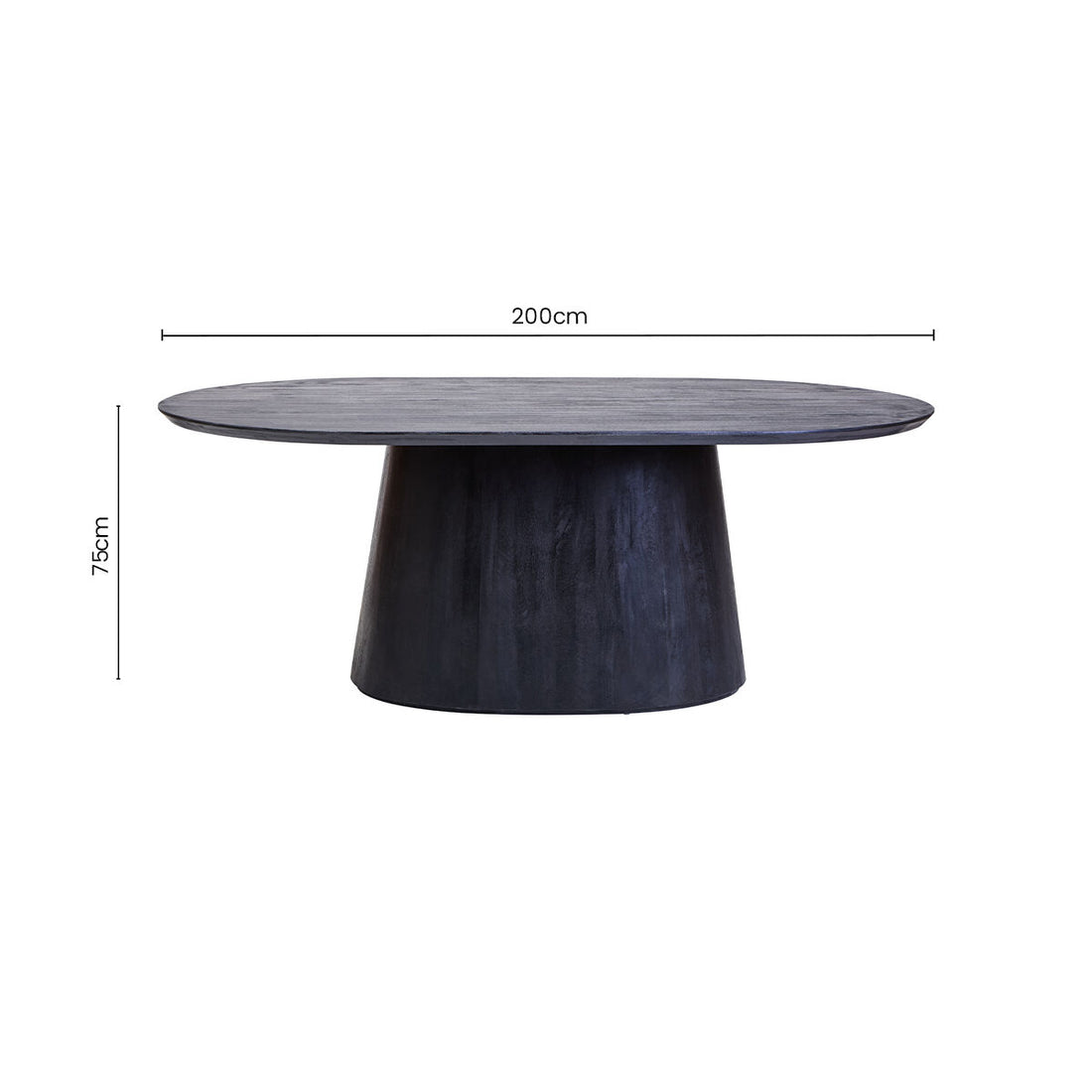 Black Mango Wood Oval Dining Table with Sculptural Tapered Base, Perdoba