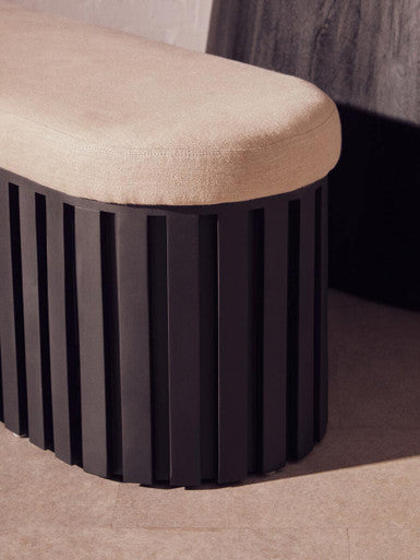 Perdoba Black Mango Wood and Cream Linen Bench