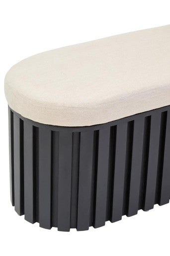 Perdoba Black Mango Wood and Cream Linen Bench