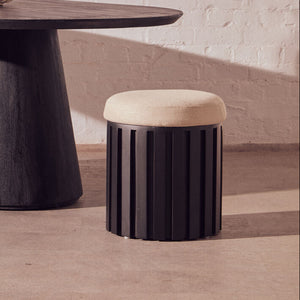 Perdoba Black Mango Wood and Cream Linen Stool