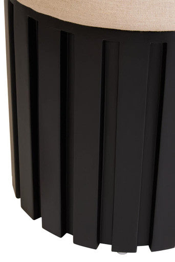 Perdoba Black Mango Wood and Cream Linen Stool