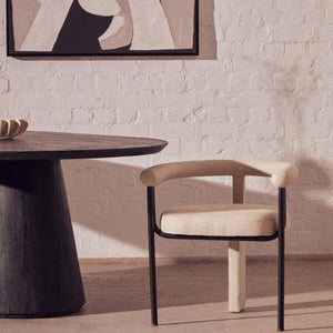 Perdoba Cream Texture Linen Dining Chair with Black Metal Frame