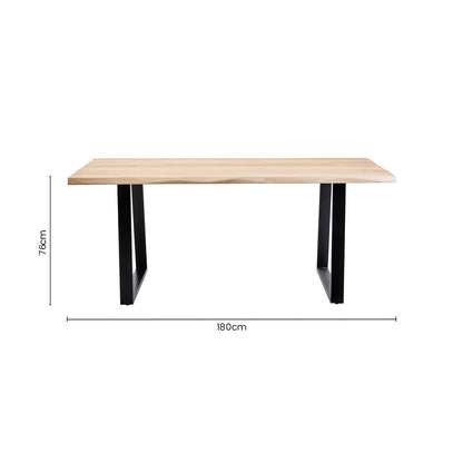 Natural Two-Tone Live Edge Mango Wood Dining Table with Black Metal Legs, Perdoba