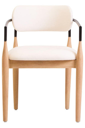 Persolo Cream Textured Dining Chair with Wood Frame - Image 4
