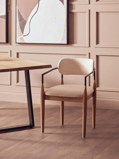 Persolo Cream Textured Dining Chair with Wood Frame - Image 5