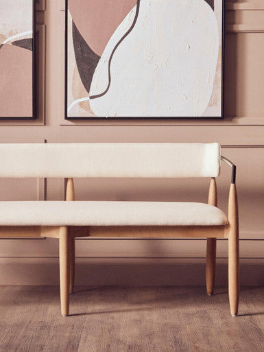 Persolo Cream Textured Fabric Dining Bench with Wood Frame - Image 7