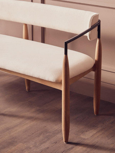 Persolo Cream Textured Fabric Dining Bench with Wood Frame - Image 8