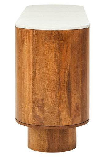 Torcino Mango Wood Carved Design Marble Top Three Door Sideboard - Image 3