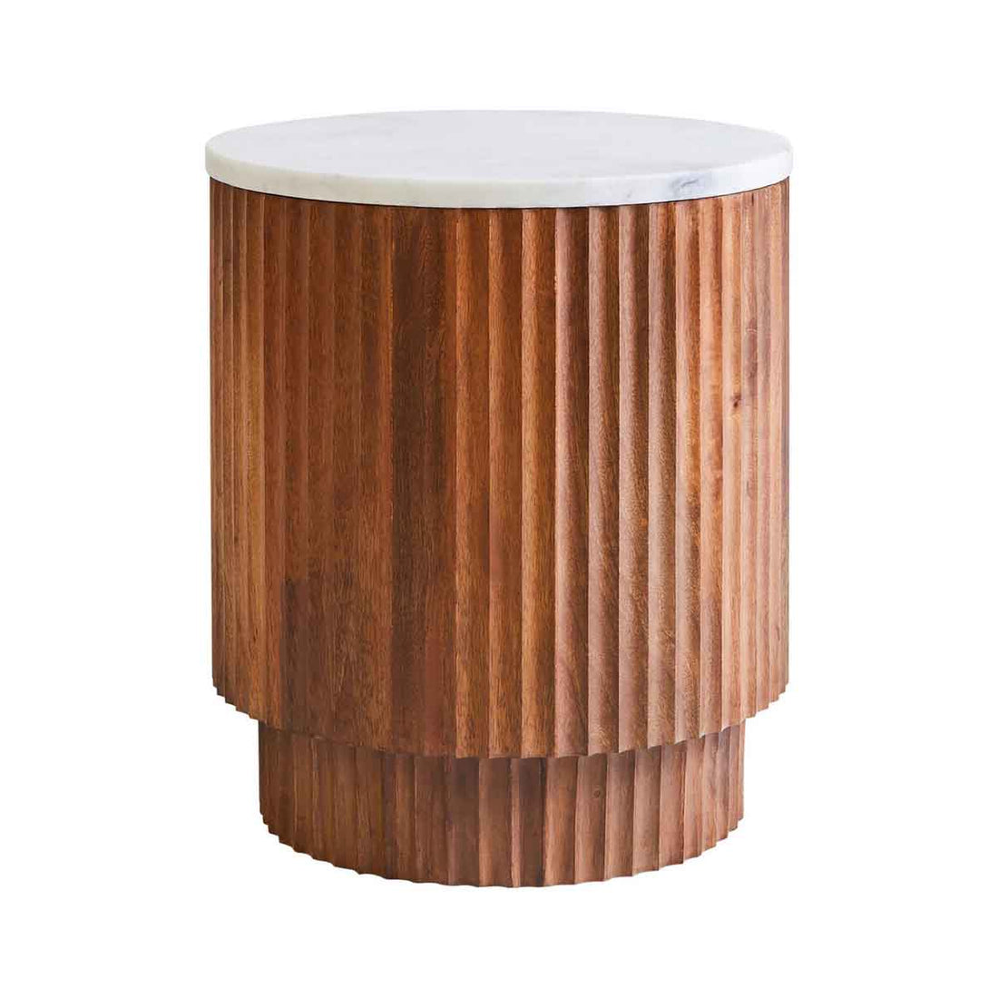 Torcino Mango Wood Carved Design Marble Top Side Table