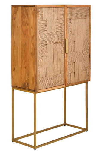 Teora Paper Rope Detail Two Door Mango Wood Cabinet - Image 3