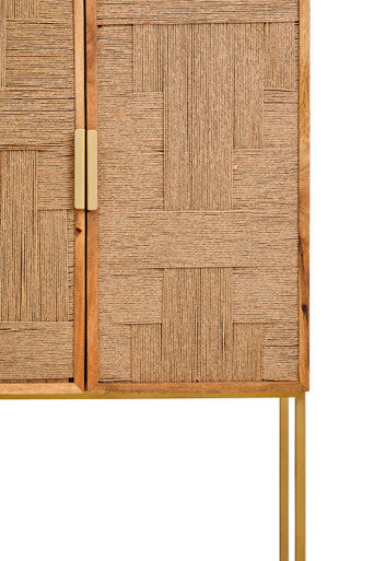 Teora Paper Rope Detail Two Door Mango Wood Cabinet - Image 6