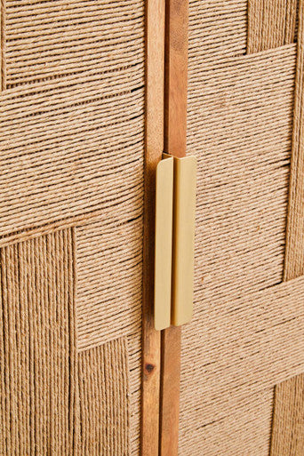 Teora Paper Rope Detail Two Door Mango Wood Cabinet - Image 7
