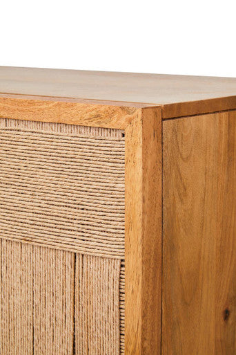Teora Paper Rope Detail Two Door Mango Wood Cabinet - Image 9
