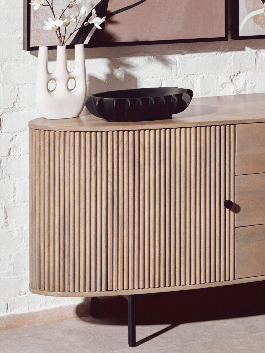 Torello Two Door Three Drawer Grey Mango Wood Sideboard