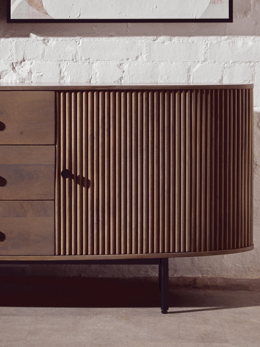 Torello Two Door Three Drawer Grey Mango Wood Sideboard