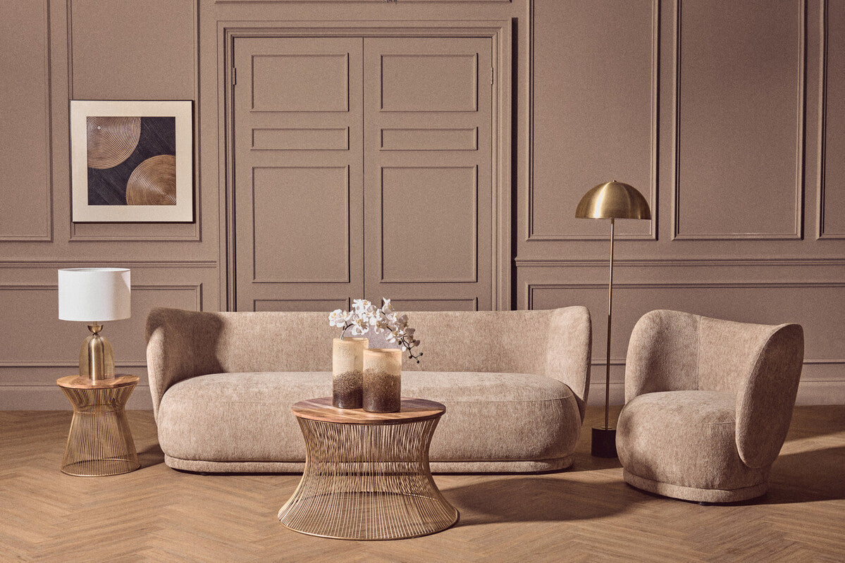 Delray Deep Stone Chenille Effect Curved 3 Seater Sofa