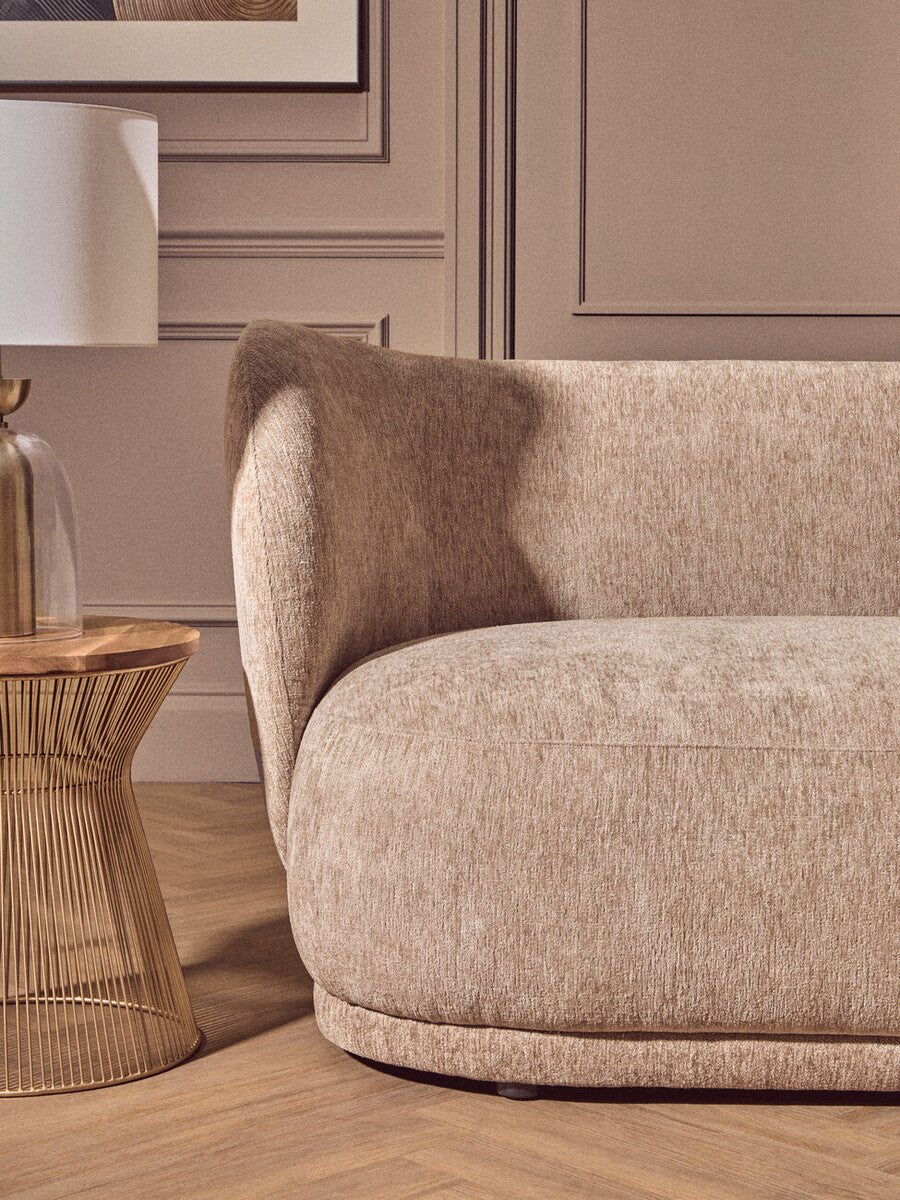 Delray Deep Stone Chenille Effect Curved 3 Seater Sofa