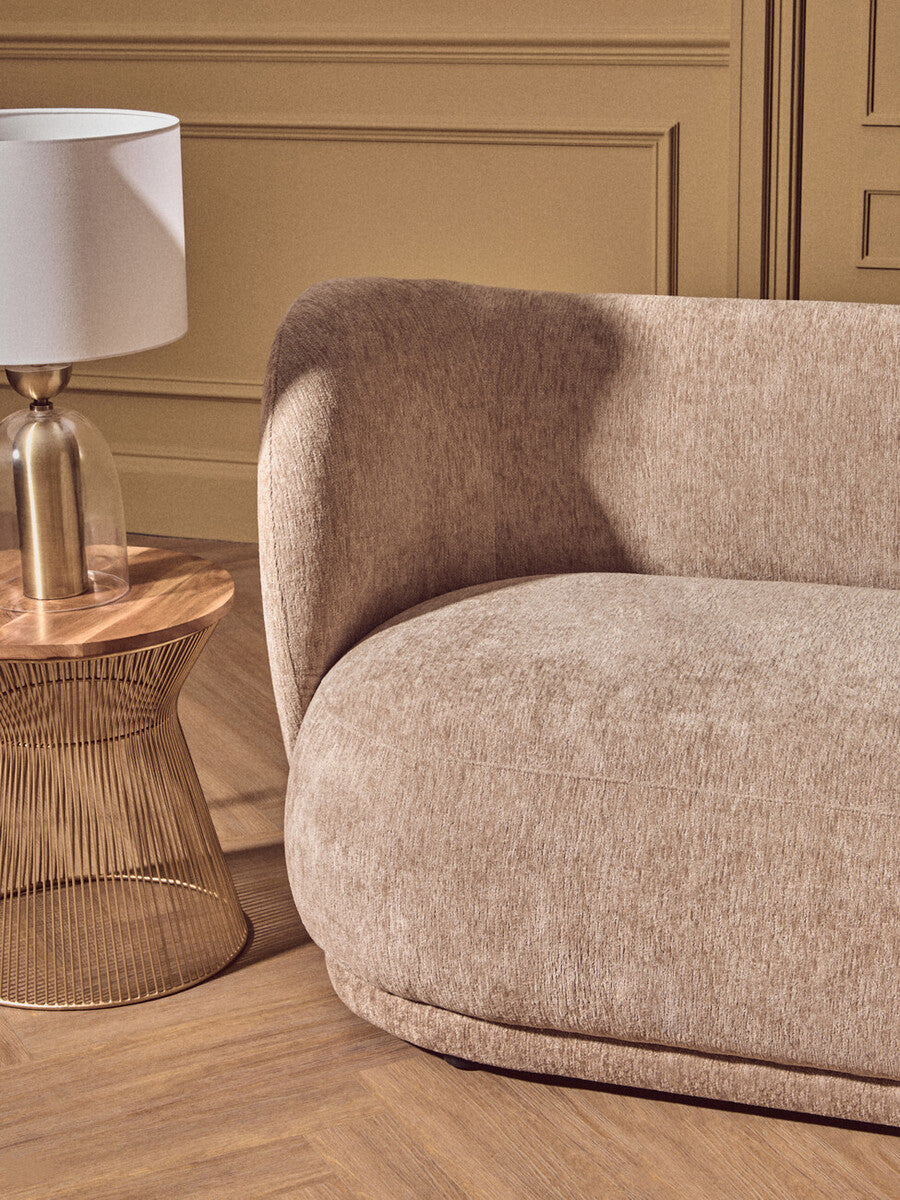 Delray Deep Stone Chenille Effect Curved 3 Seater Sofa