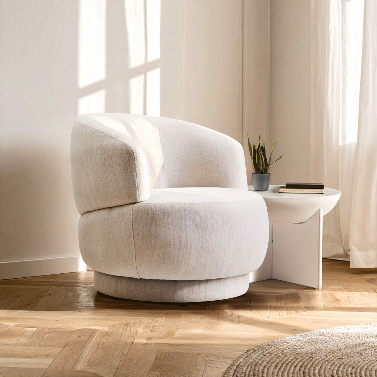 Dale Textured Linen Effect Beige Curve Chair