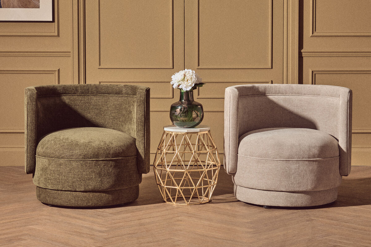 Taupe Chenille Effect Curved Chair | Drake