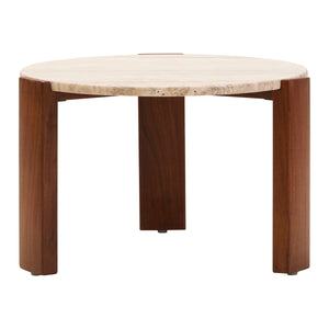 Palermo Natural Wood With Travertine Top Small Round Marble Coffee Table