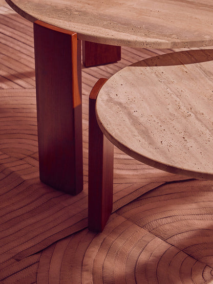 Palermo Natural Wood With Travertine Top Small Round Marble Coffee Table