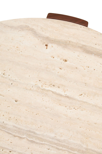 Palermo Natural Wood With Travertine Top Small Round Marble Coffee Table