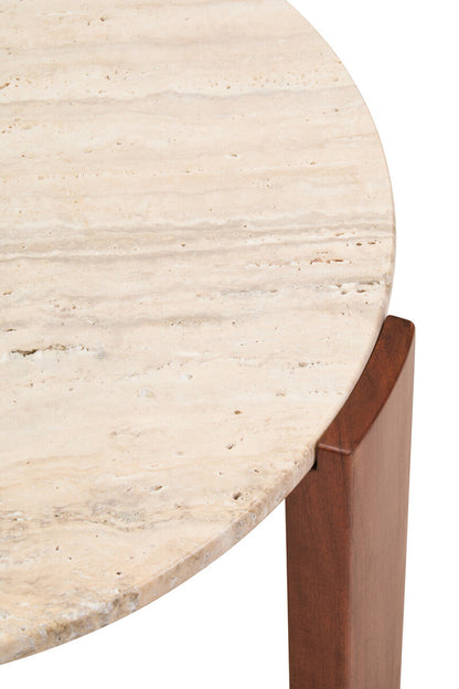 Palermo Natural Wood With Travertine Top Small Round Marble Coffee Table