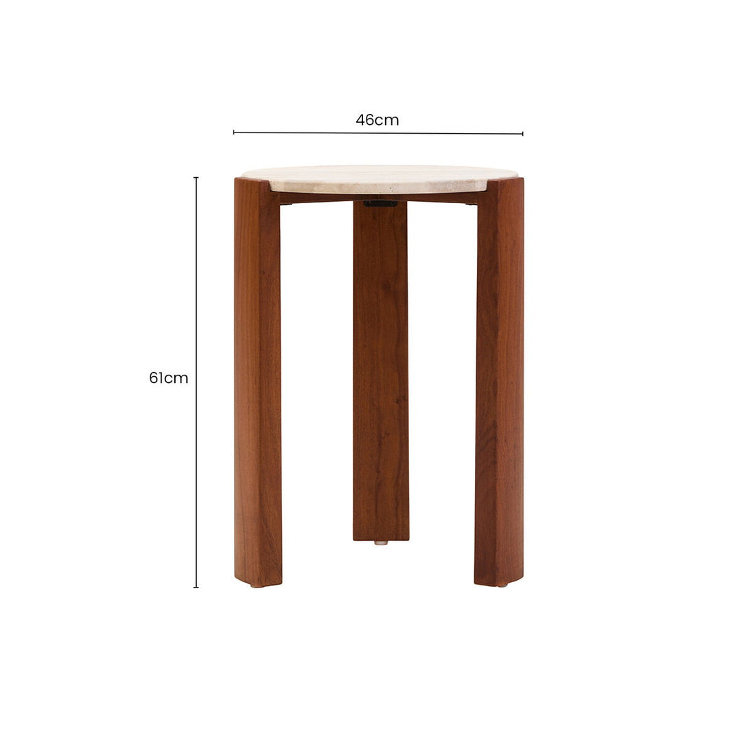 Cream Travertine Top Round Side Table with Natural Brown Acacia Wood Base, Palermo
