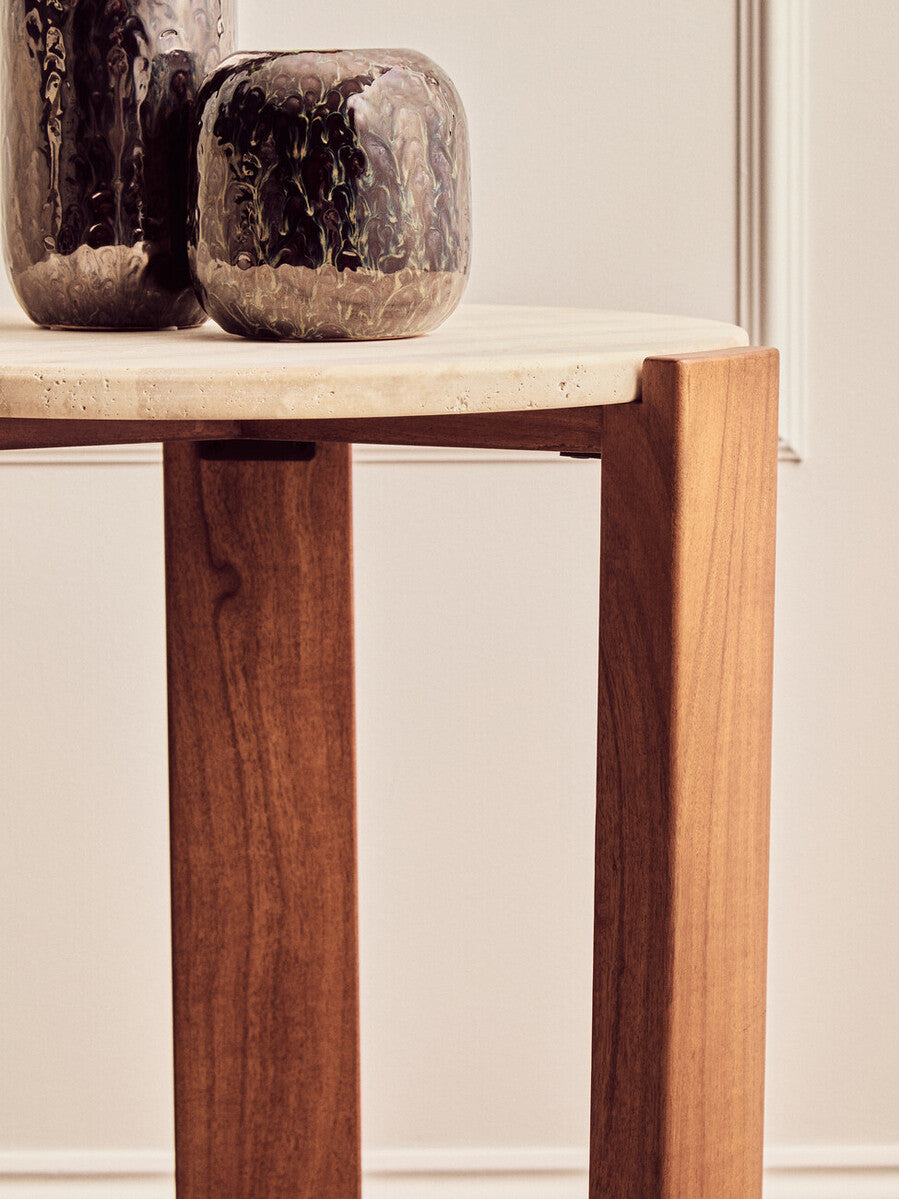 Palermo Travertine Top Round Side Table