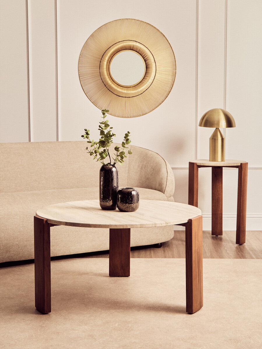 Palermo Travertine Top Round Side Table