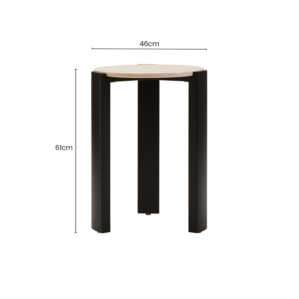 Cream Marble Top Round Side Table with Black Acacia Wood Legs, Palermo