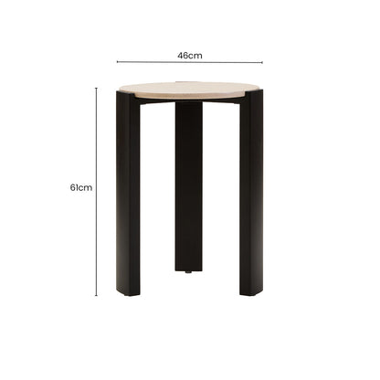 Cream Marble Top Round Side Table with Black Acacia Wood Legs, Palermo