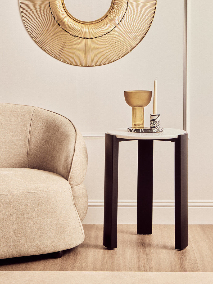 Palermo White Marble Top Round Side Table