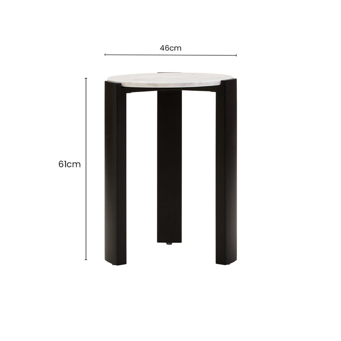 White Marble Top Round Side Table with Black Acacia Wood Legs, Palermo