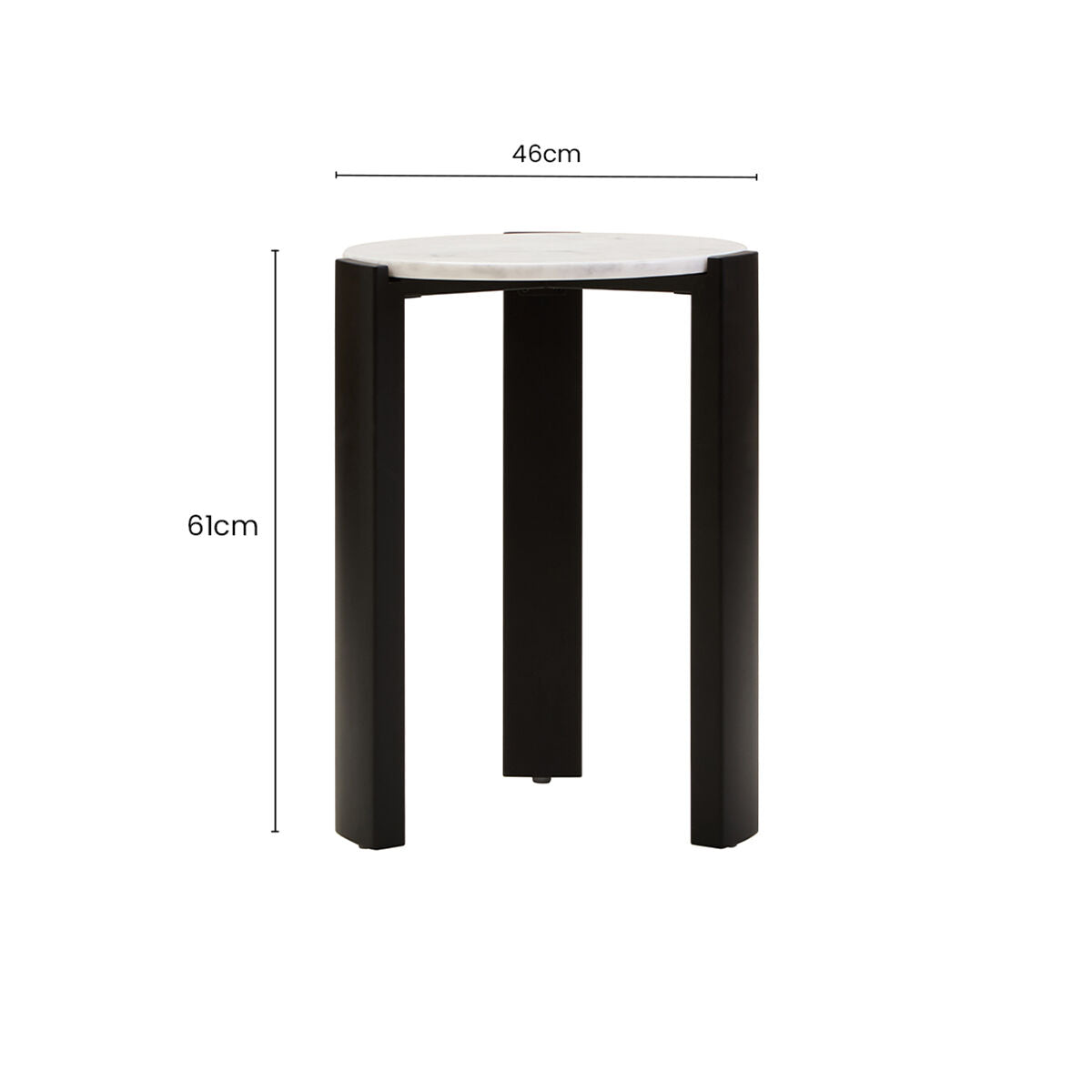 White Marble Top Round Side Table with Black Acacia Wood Legs, Palermo