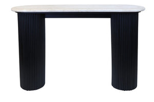 Walton Travertine Top Console Table with Black Acacia Wood Legs