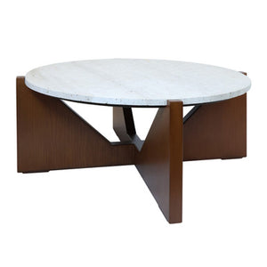 Winton Travertine Top Coffee Table With Acacia Wood Frame